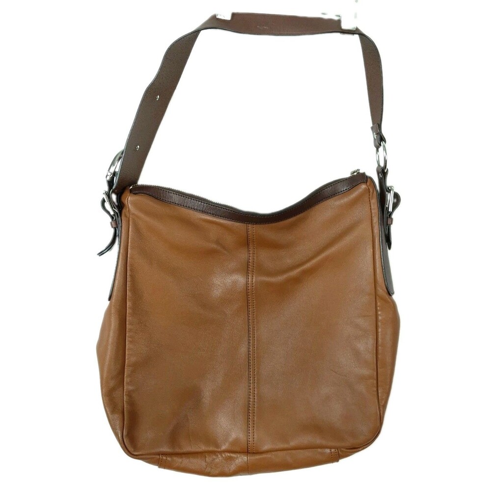 Ralph Lauren Leather Hobo Bag Slouchy Brown Adjustable Strap Pockets Silver Y2K